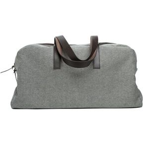 Everlane Twill Weekender Bag (Grey Reverse Denim, Brown Leather Handles)